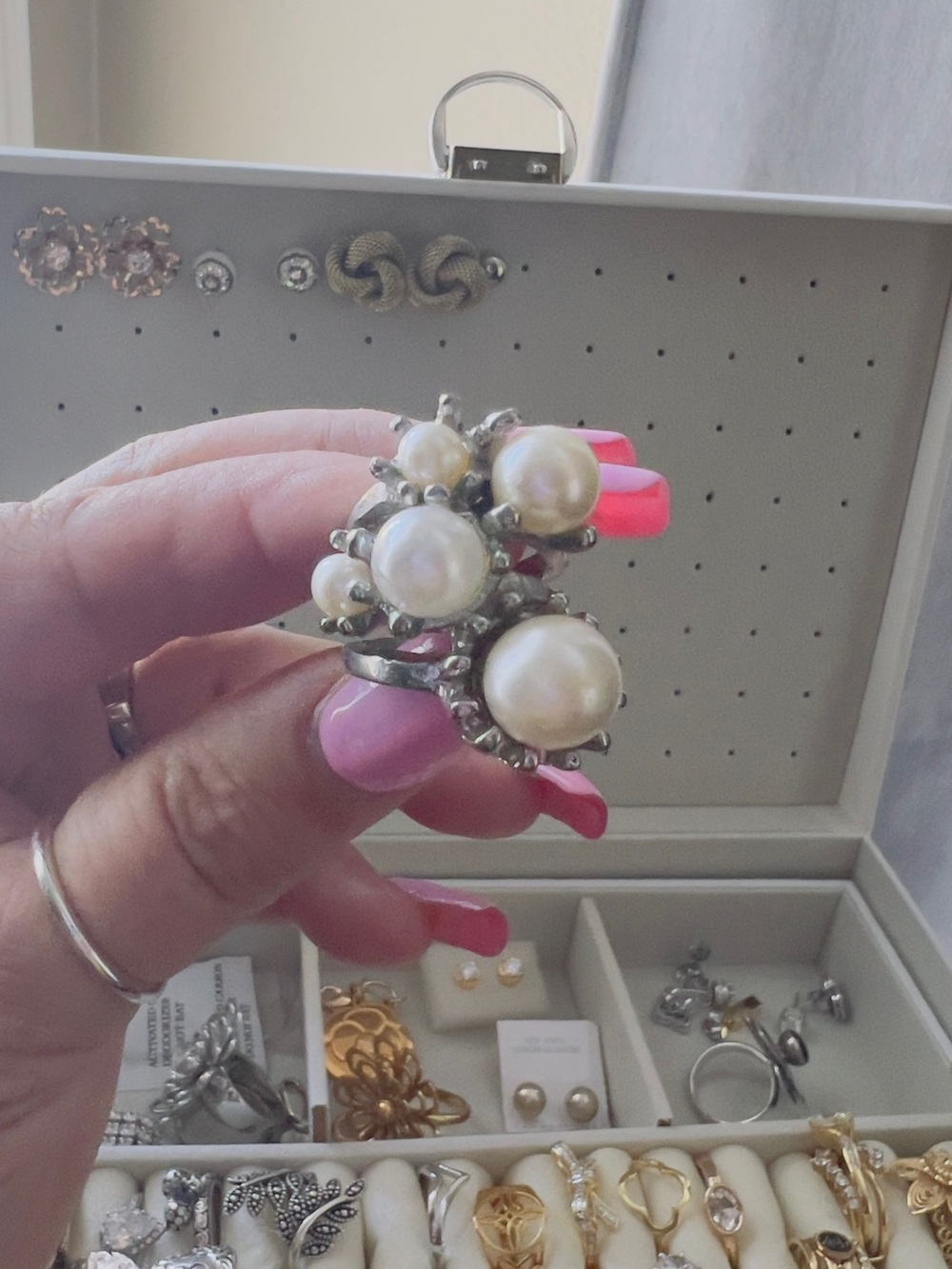 Pearl Cluster Statement Ring - White Pearls